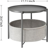Round Side Table with Fabric Storage Basket - 20.47"D x 17.71"W x 20.47"H