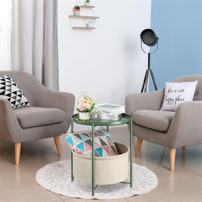 Round Side Table with Fabric Storage Basket - 20.47"D x 17.71"W x 20.47"H