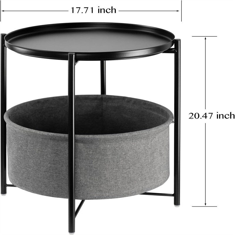Round Side Table with Fabric Storage Basket - 20.47"D x 17.71"W x 20.47"H