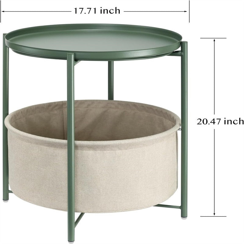 Round Side Table with Fabric Storage Basket - 20.47"D x 17.71"W x 20.47"H