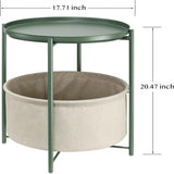 Round Side Table with Fabric Storage Basket - 20.47"D x 17.71"W x 20.47"H