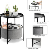 Round Side Table with Fabric Storage Basket - 20.47"D x 17.71"W x 20.47"H