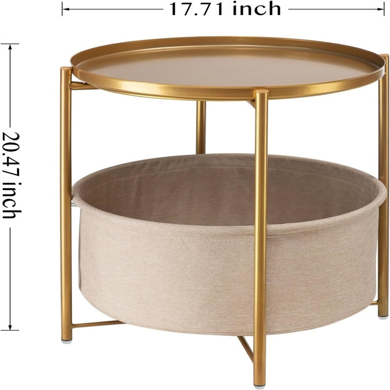 Round Side Table with Fabric Storage Basket - 20.47"D x 17.71"W x 20.47"H