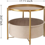 Round Side Table with Fabric Storage Basket - 20.47"D x 17.71"W x 20.47"H