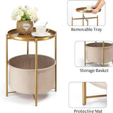 Round Side Table with Fabric Storage Basket - 20.47"D x 17.71"W x 20.47"H