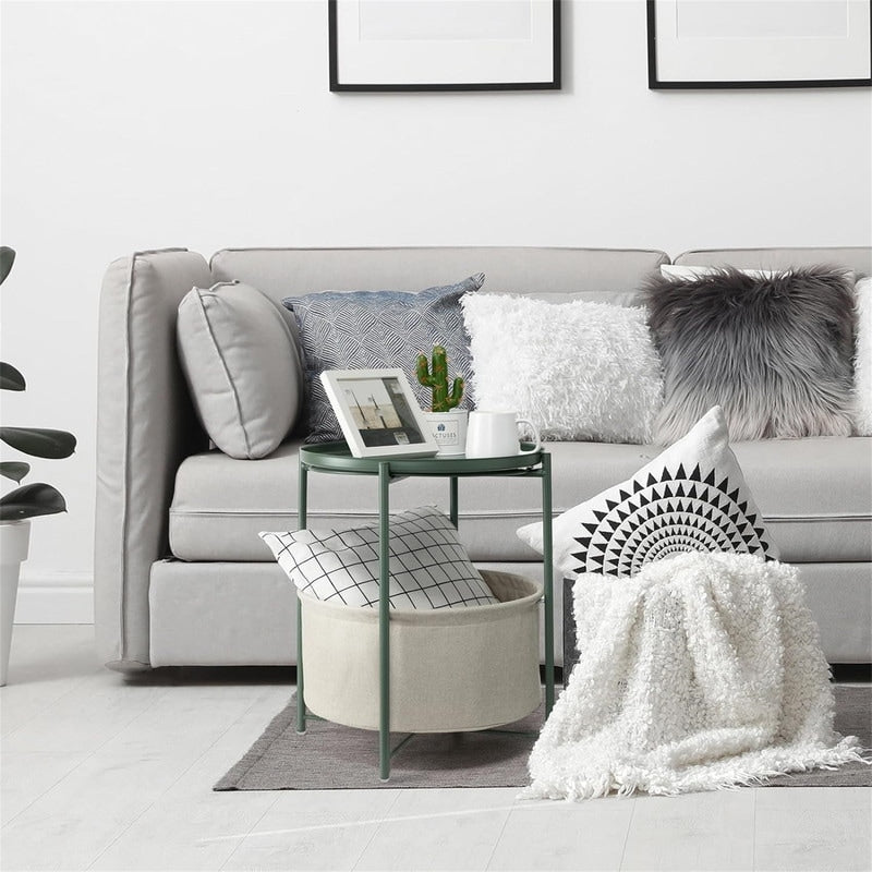 Round Side Table with Fabric Storage Basket - 20.47"D x 17.71"W x 20.47"H