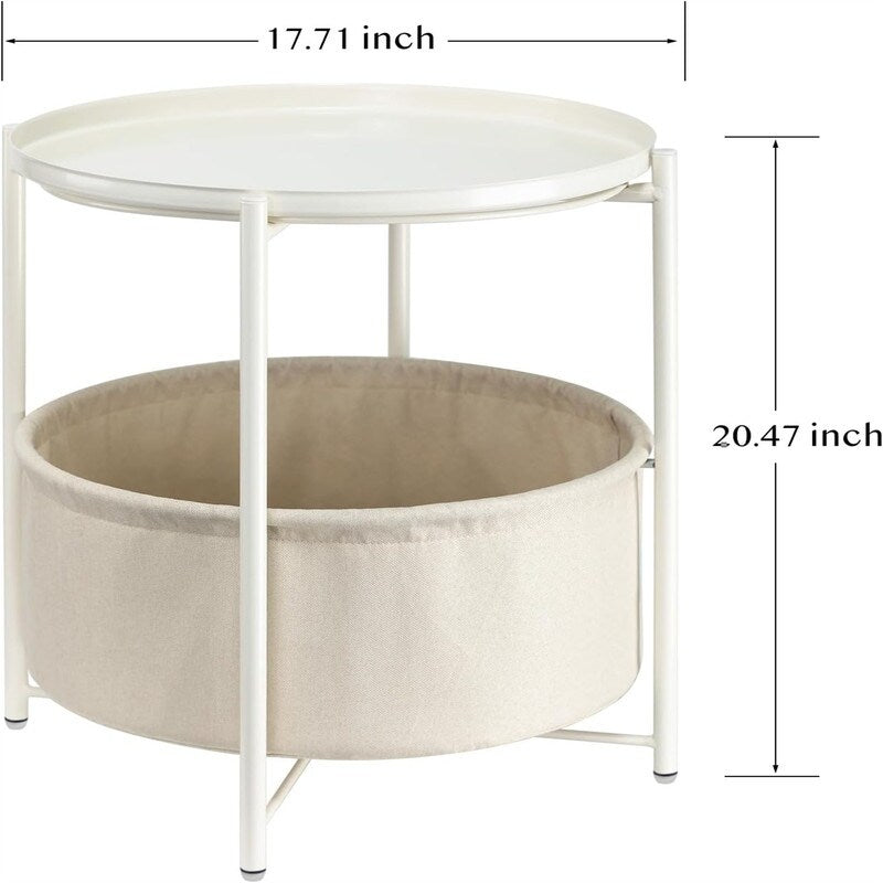 Round Side Table with Fabric Storage Basket - 20.47"D x 17.71"W x 20.47"H