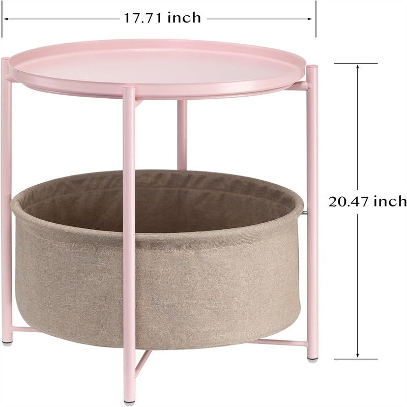 Round Side Table with Fabric Storage Basket - 20.47"D x 17.71"W x 20.47"H