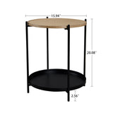 Round Side Table with Rattan Top and Iron Frame