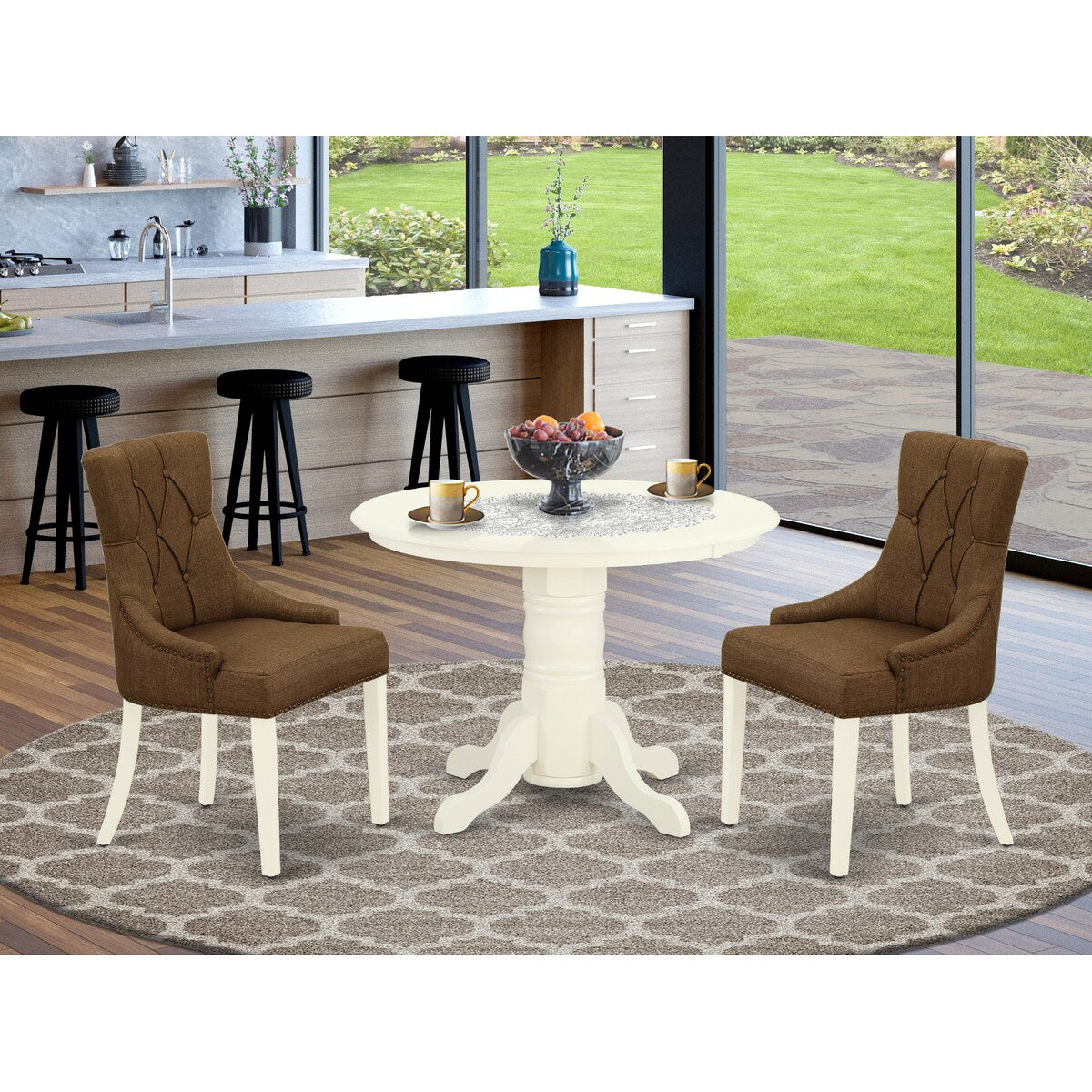 East West Furniture Dining Table Set a Dining Table and Linen Linen Fabric Chairs, Linen White(Pieces Options)