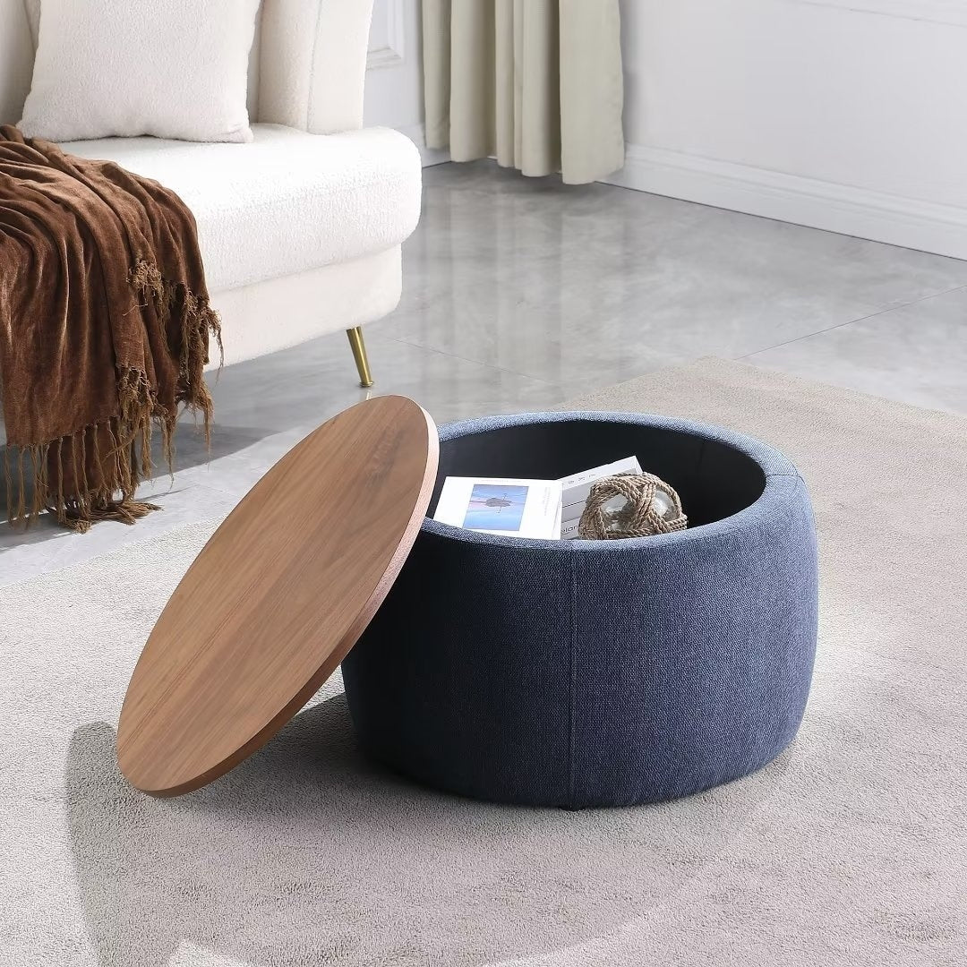 Morden Fort Round Storage Ottomans Linen Footstool with Lid