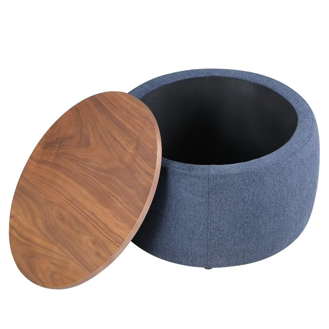 Morden Fort Round Storage Ottomans Linen Footstool with Lid