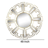 Round Sunburst Wall Mirror with Geometric Design Metal Frame, Gold