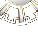 Round Sunburst Wall Mirror with Geometric Design Metal Frame, Gold