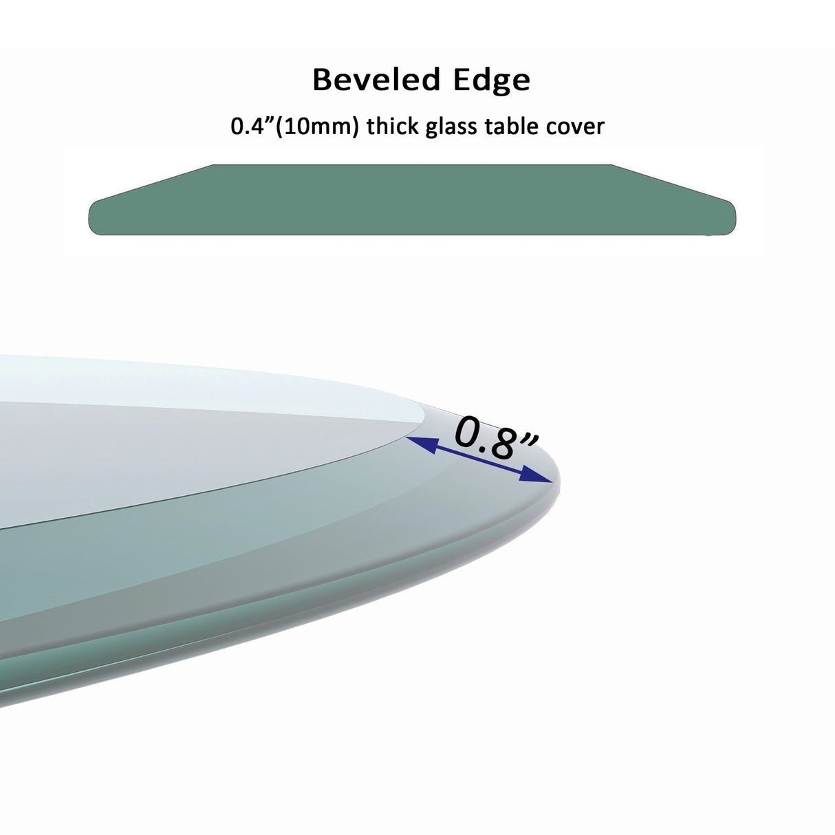 Round Tempered Glass Table Top Clear Glass Thick Beveled Polished Edge