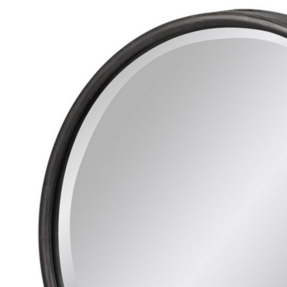 Round Wall Mirror with Tarnished Design and Keyhole Hanger, Set of 2, Black