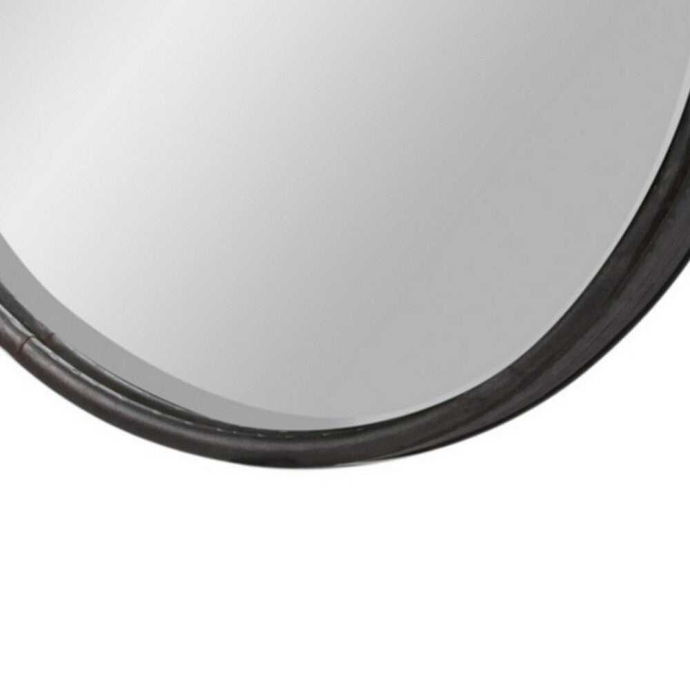 Round Wall Mirror with Tarnished Design and Keyhole Hanger, Set of 2, Black