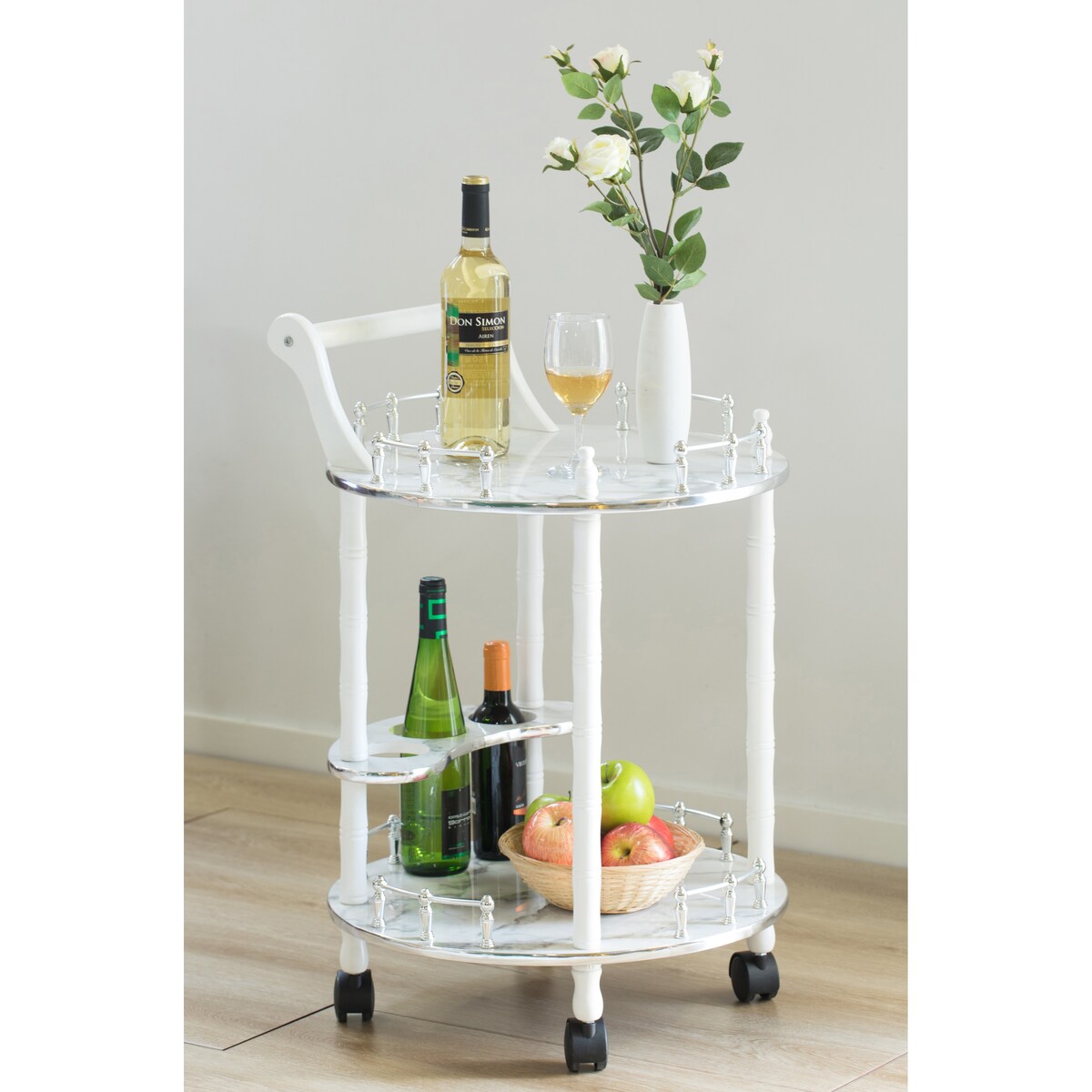 Round 2-tier Serving Bar Cart with Wheels