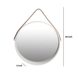 Round Wooden Frame Wall Mirror with Rope Hanger, Large, White and Brown