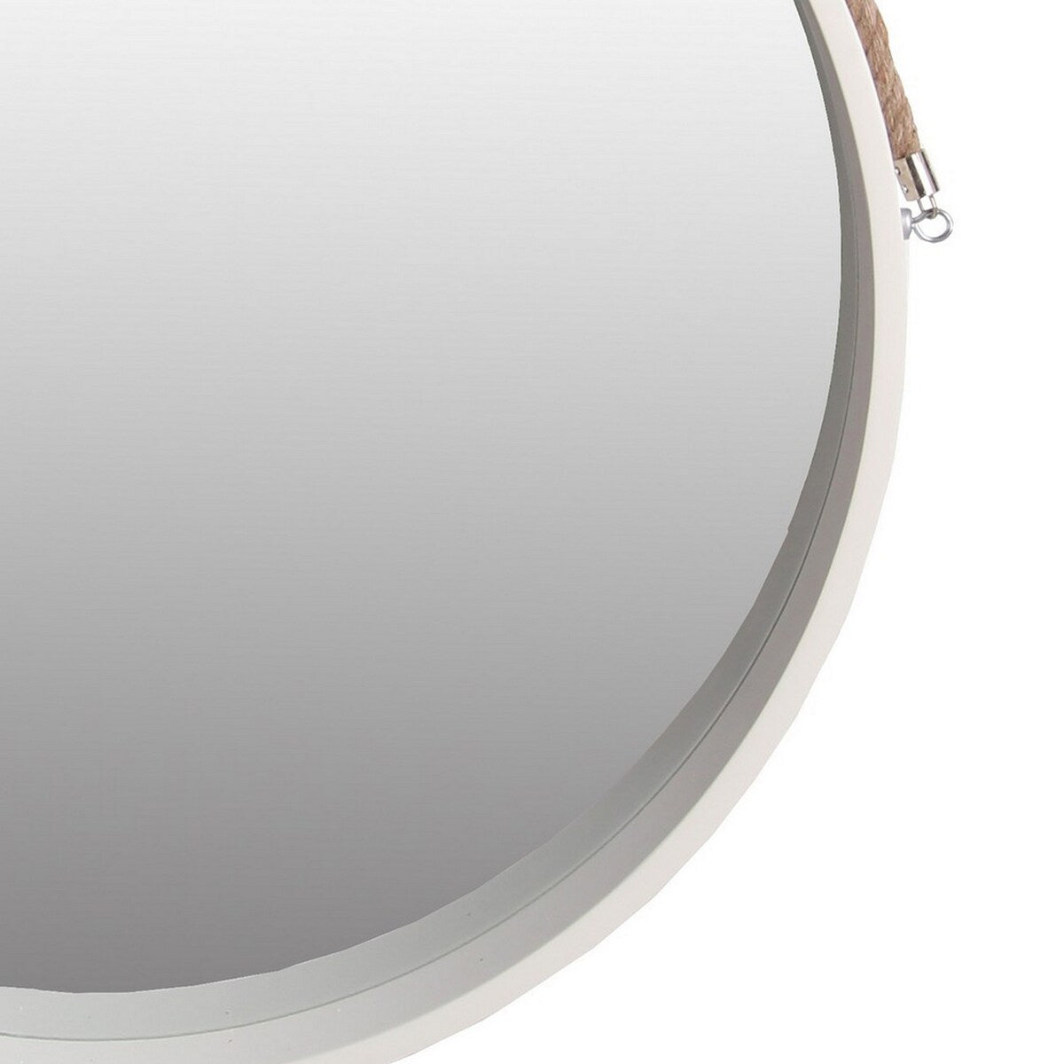 Round Wooden Frame Wall Mirror with Rope Hanger, Large, White and Brown