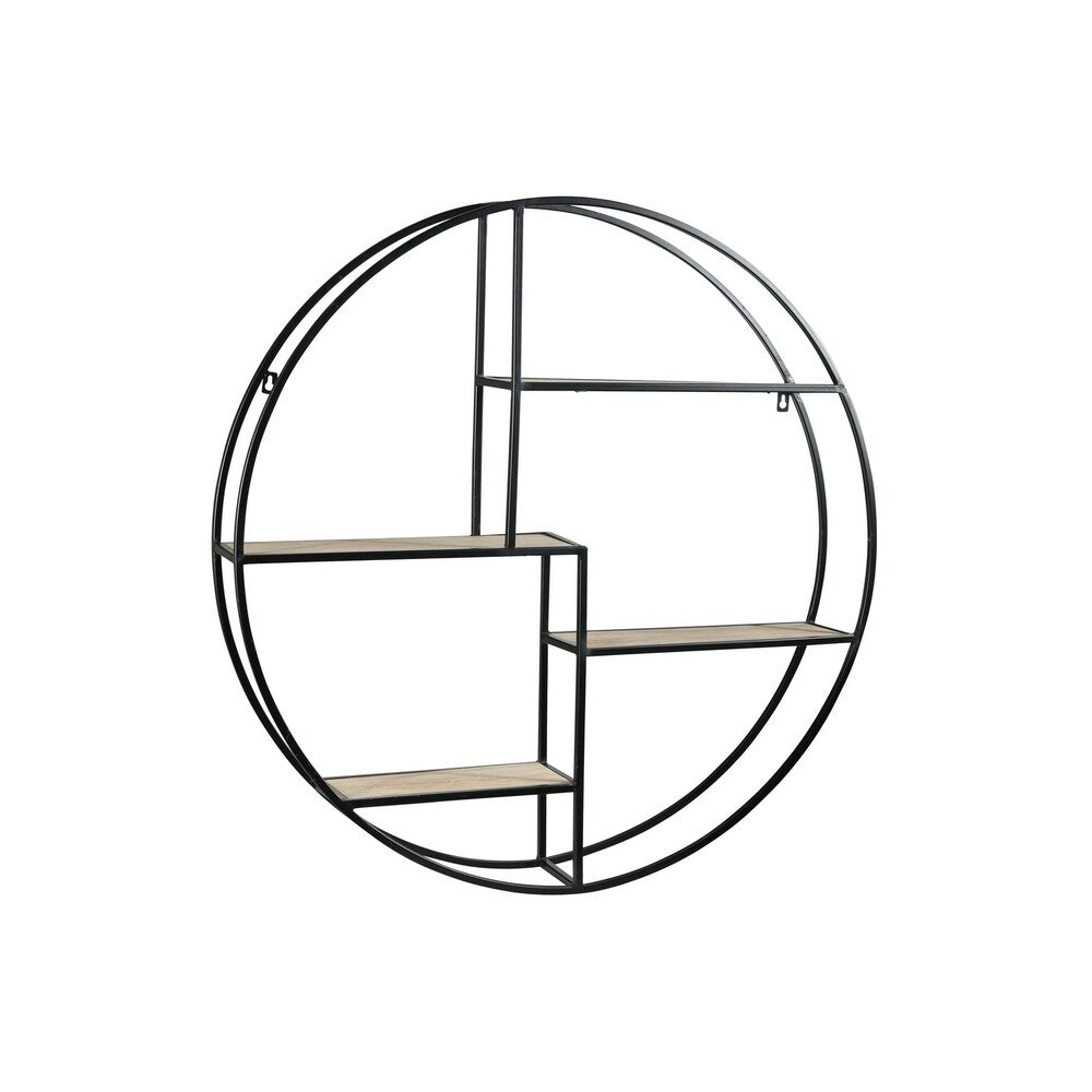 Round Wooden Wall Shelf with 4 Tier Surface, Brown and Black