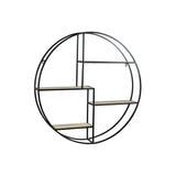 Round Wooden Wall Shelf with 4 Tier Surface, Brown and Black