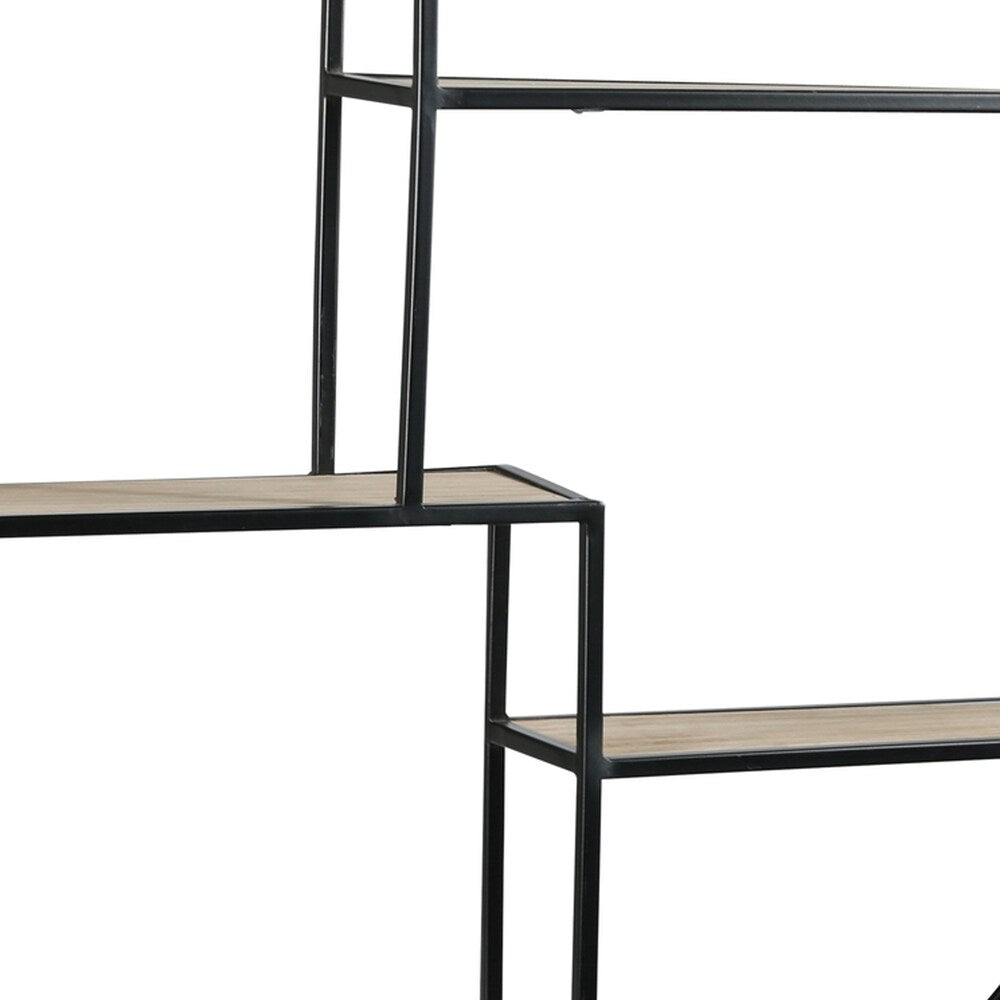 Round Wooden Wall Shelf with 4 Tier Surface, Brown and Black