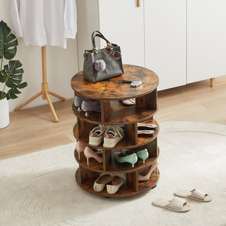 Round pushable wooden shoe cabinet on wheels