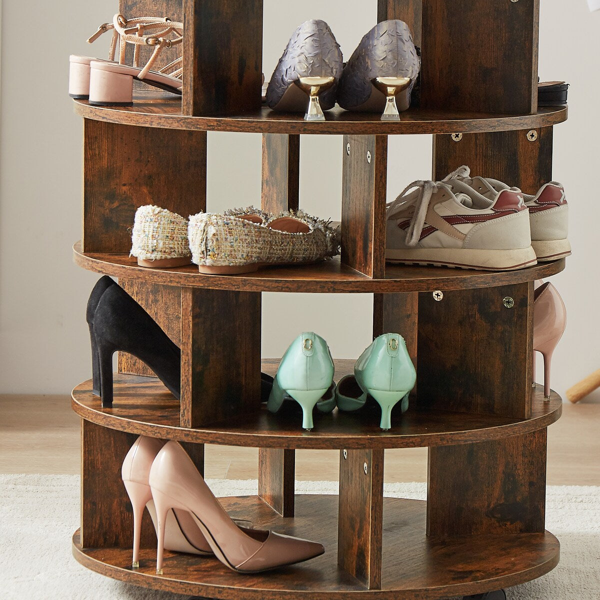 Round pushable wooden shoe cabinet on wheels