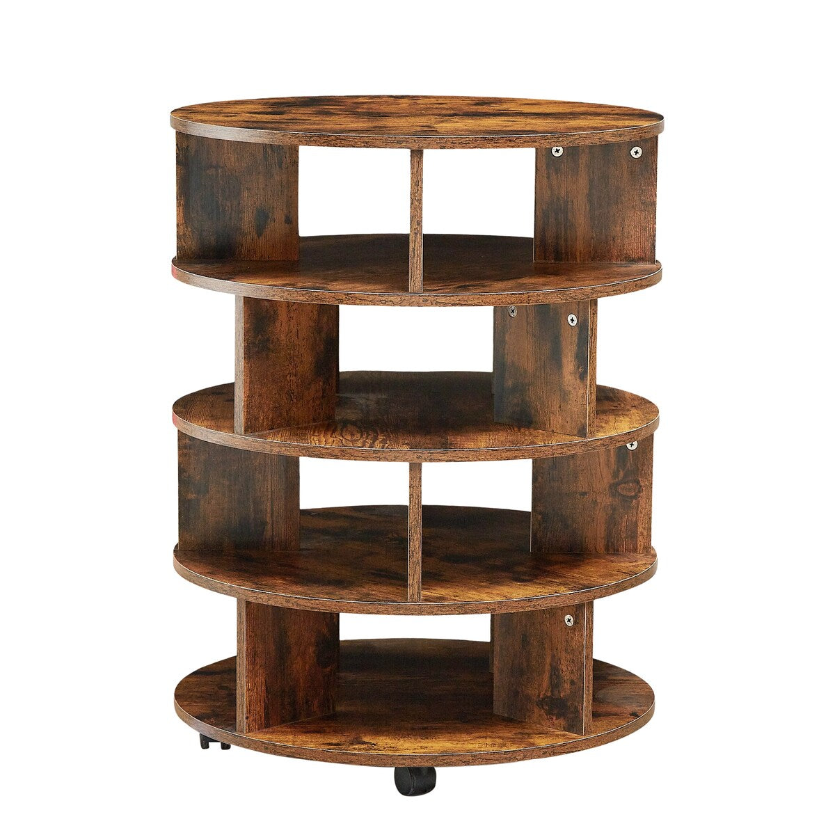 Round pushable wooden shoe cabinet on wheels