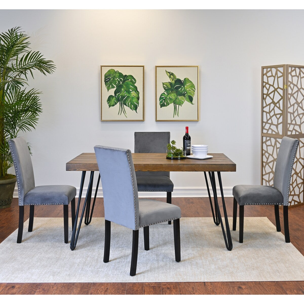 Roundhill Furniture Ashzo 5-Piece Dining Set, Hairpin Dining Table with 4 Chairs