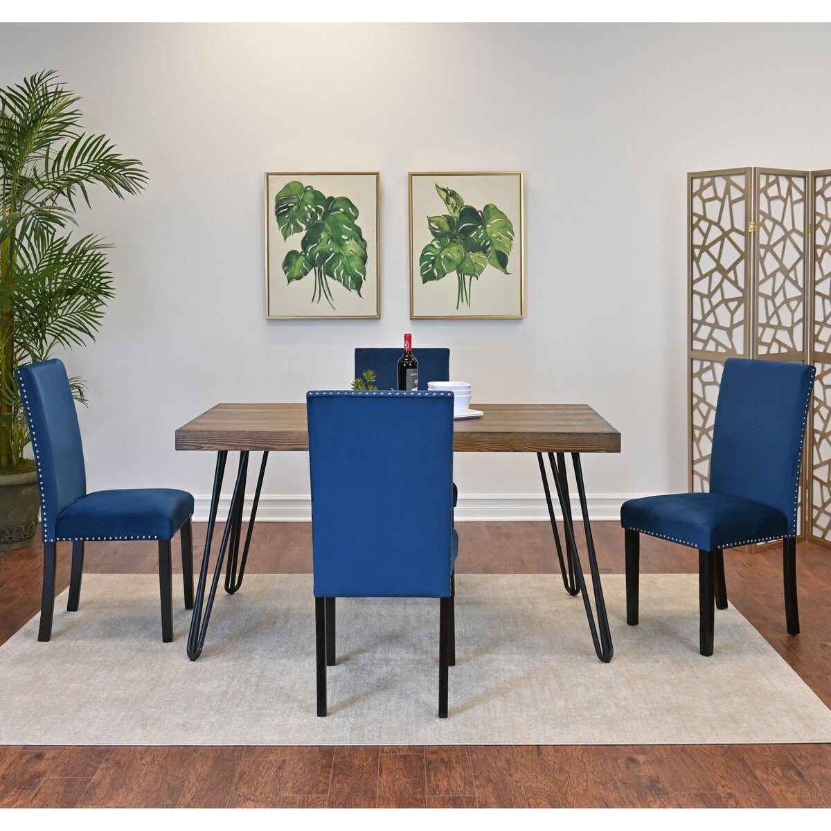 Roundhill Furniture Ashzo 5-Piece Dining Set, Hairpin Dining Table with 4 Chairs