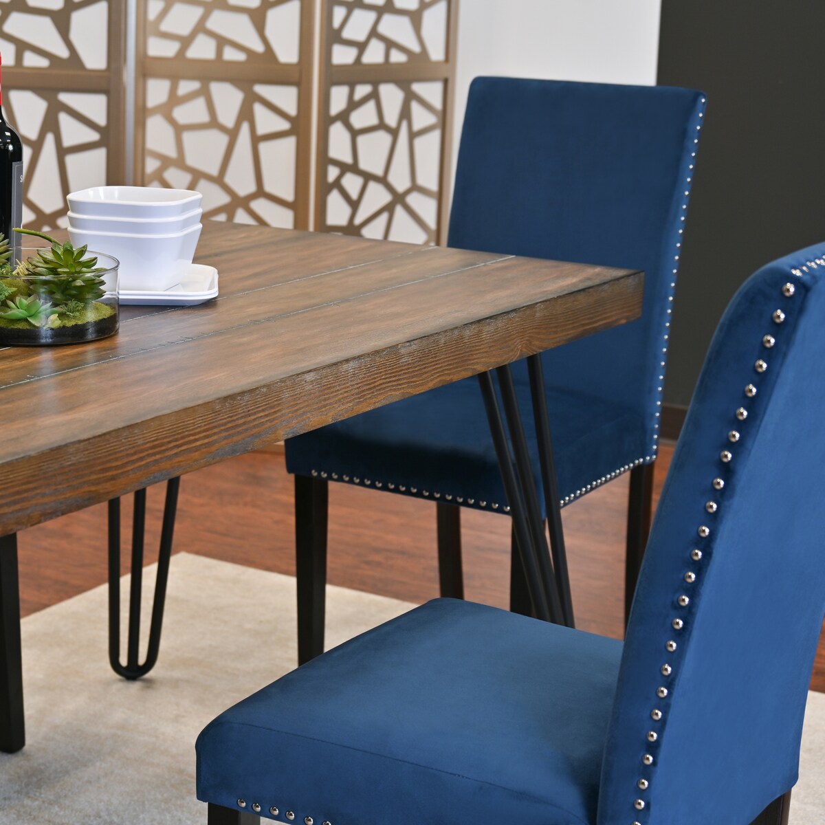 Roundhill Furniture Ashzo 5-Piece Dining Set, Hairpin Dining Table with 4 Chairs