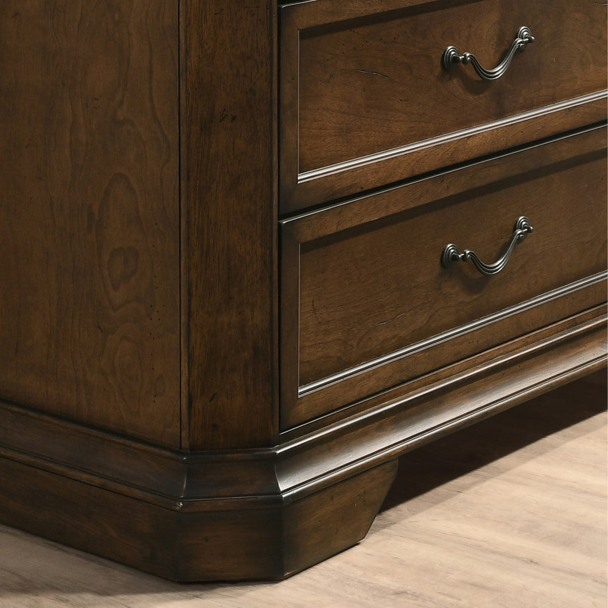 Roundhill Furniture Maderne 3-Piece Wood Bedroom Set, Panel Bed and Two Nightstands, Antique Walnut Finish
