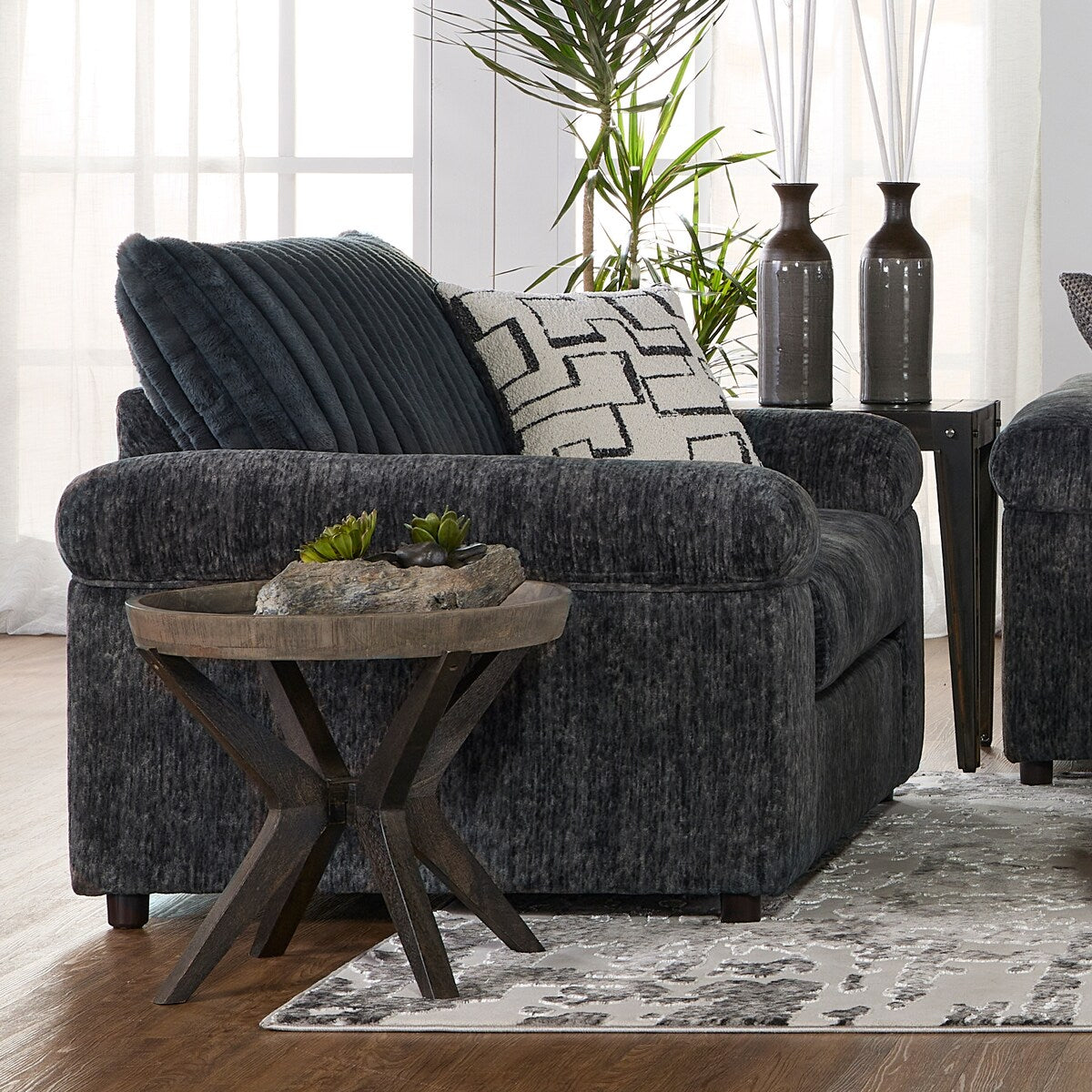 Roundhill Furniture Nason Wide Wale Corduroy Sectional Sofa Chaise with Armchair and Ottoman