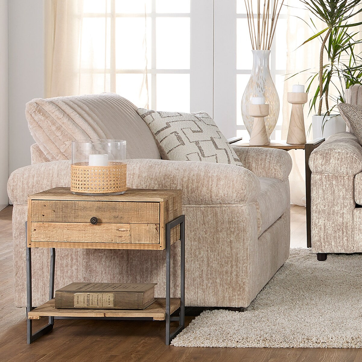 Roundhill Furniture Nason Wide Wale Corduroy Sectional Sofa Chaise with Armchair and Ottoman
