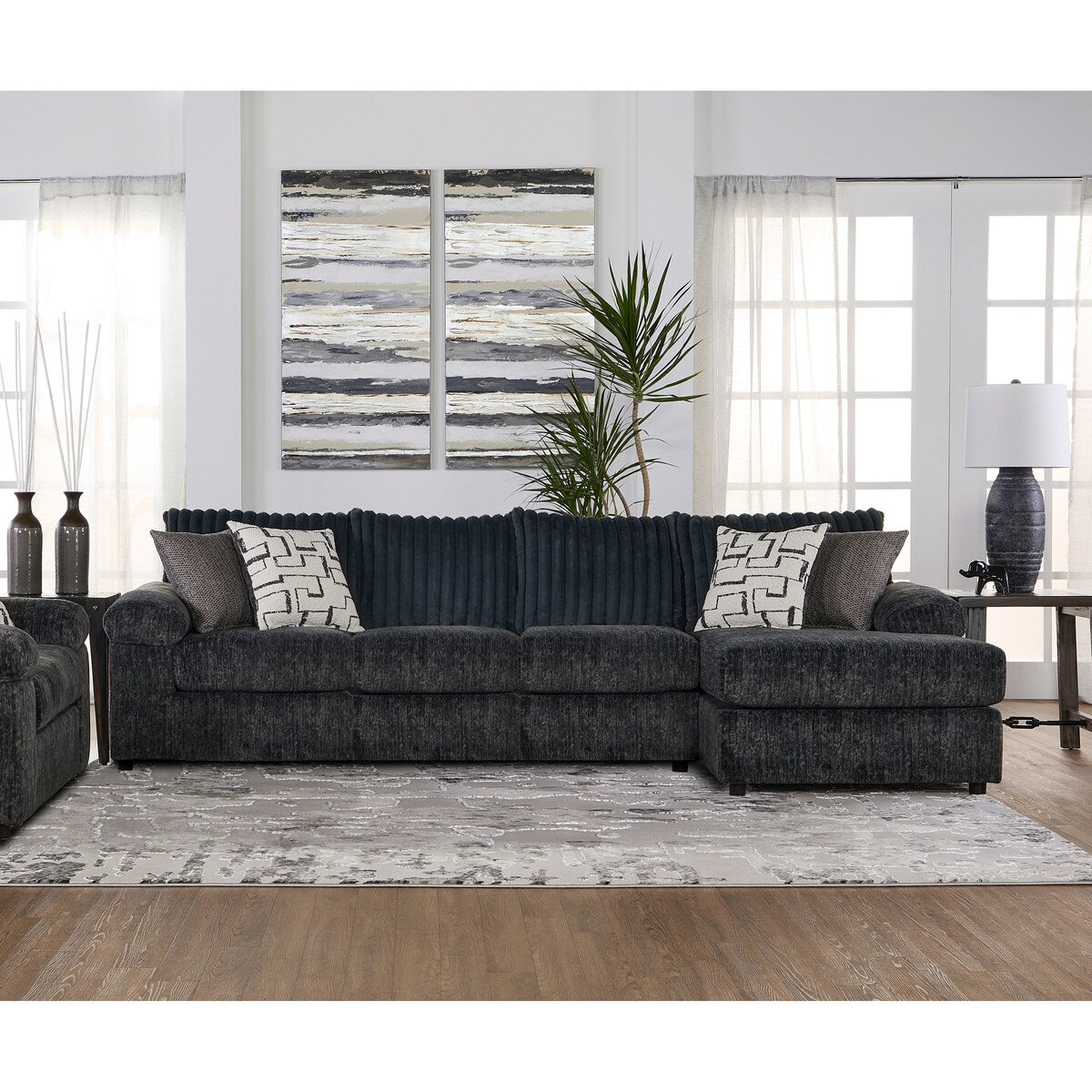 Roundhill Furniture Nason Wide Wale Corduroy Sectional Sofa Chaise with Armchair and Ottoman
