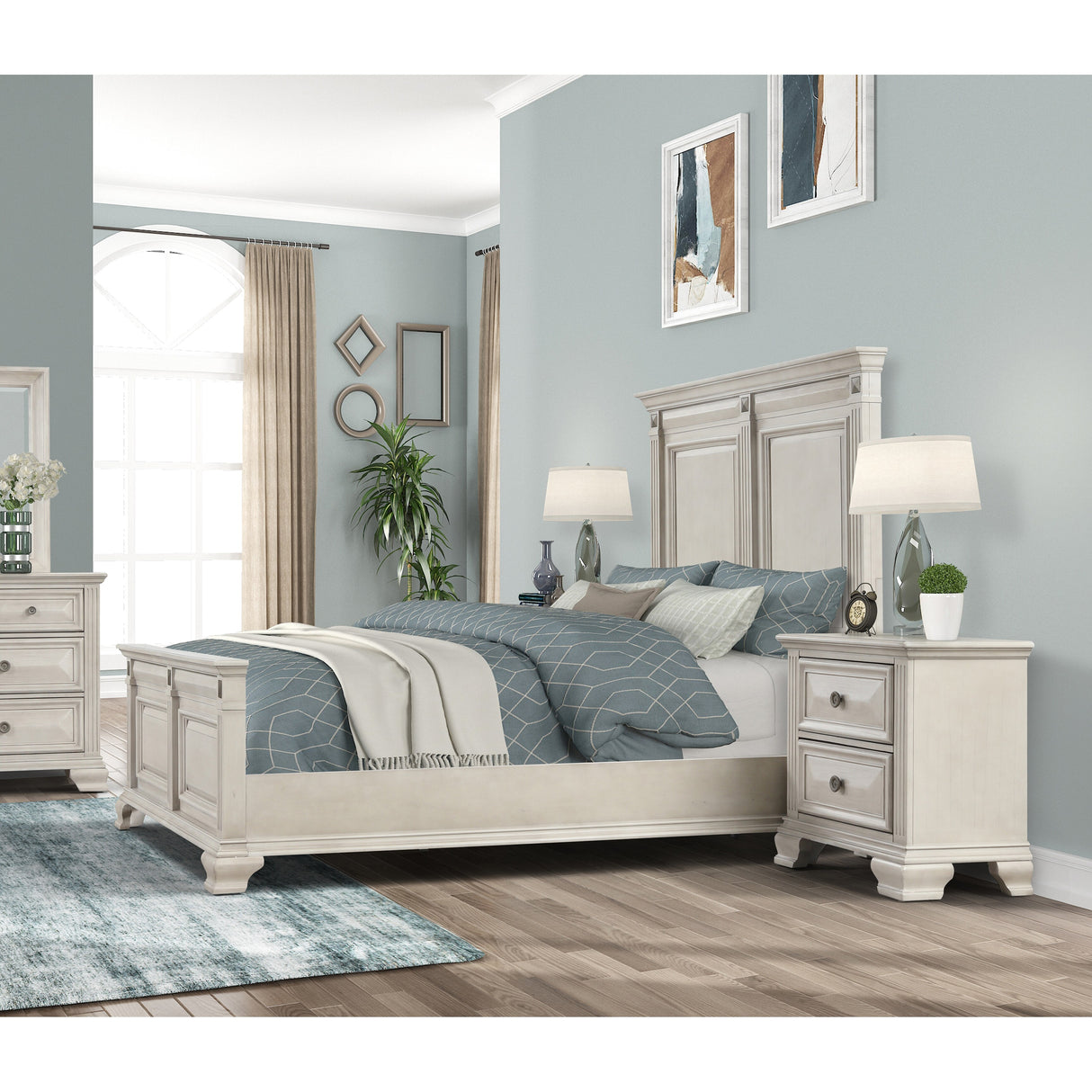 Roundhill Furniture Arena 3-Piece Contemporary Wood Bedroom Set: Queen Bed And 2 Nightstands In Anqitue Gray