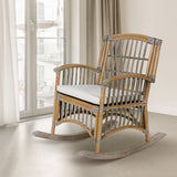 Rowan Bohemian Farmhouse Woven Rattan/Wood Rocking Chair, by JONATHAN Y - 39.37"