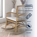 Rowan Bohemian Farmhouse Woven Rattan/Wood Rocking Chair, by JONATHAN Y - 39.37"