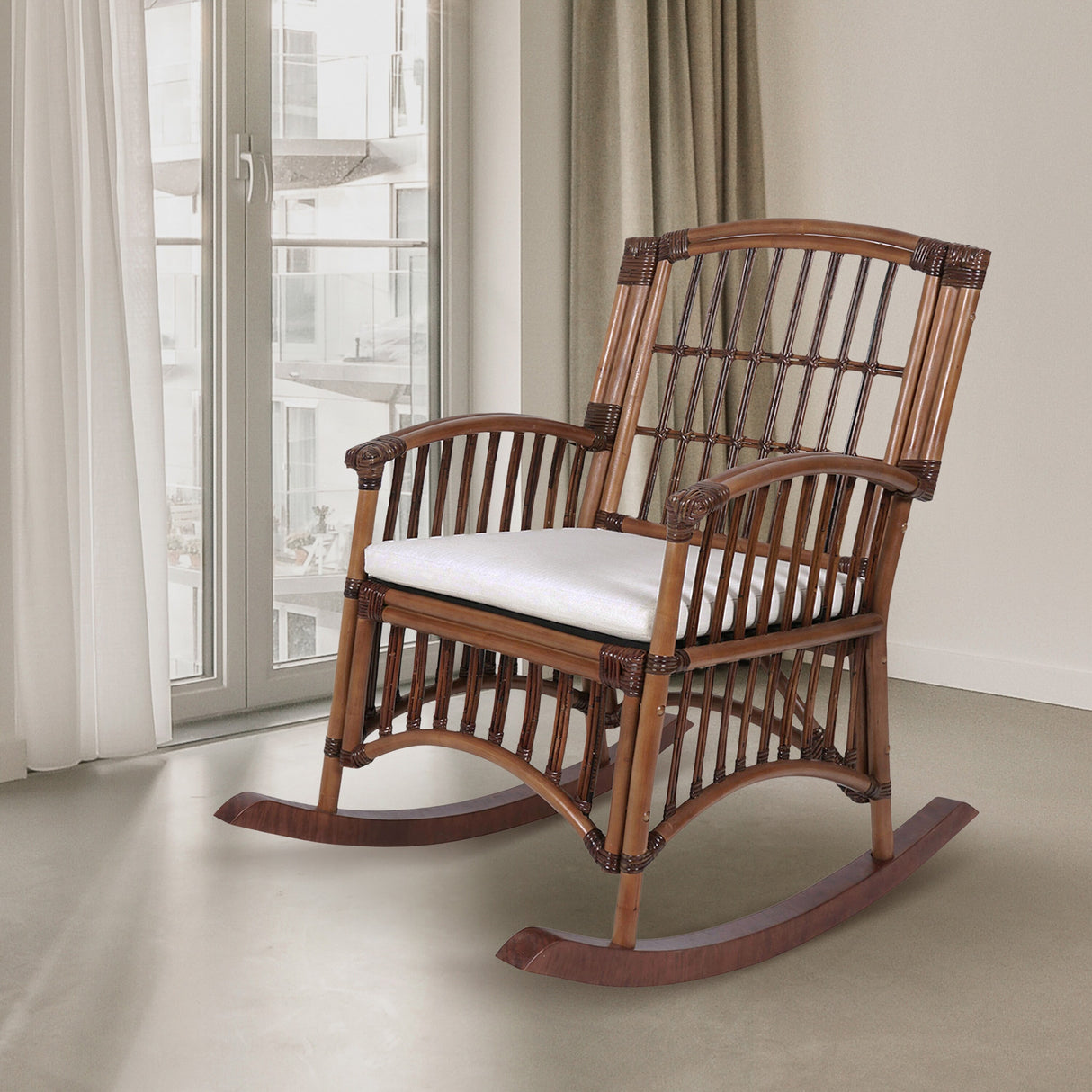 Rowan Bohemian Farmhouse Woven Rattan/Wood Rocking Chair, by JONATHAN Y - 39.37"
