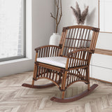 Rowan Bohemian Farmhouse Woven Rattan/Wood Rocking Chair, by JONATHAN Y - 39.37"