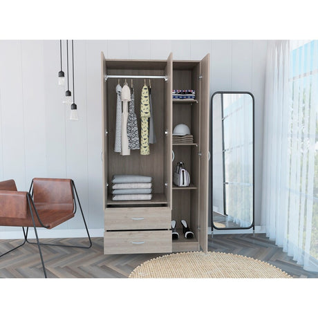 Rowaton 2-Drawer 3-Door Armoire Light Gray