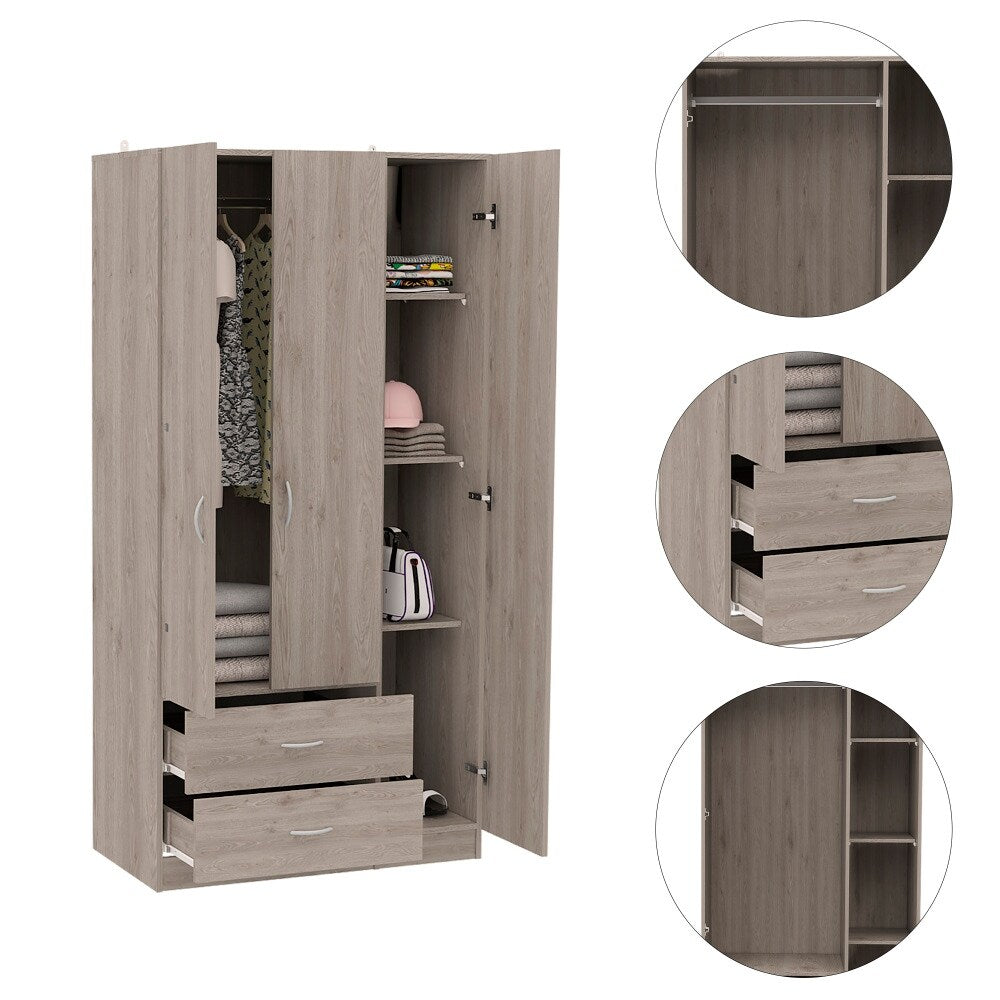 Rowaton 2-Drawer 3-Door Armoire Light Gray