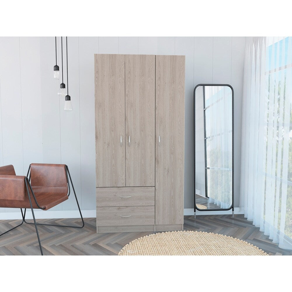 Rowaton 2-Drawer 3-Door Armoire Light Gray