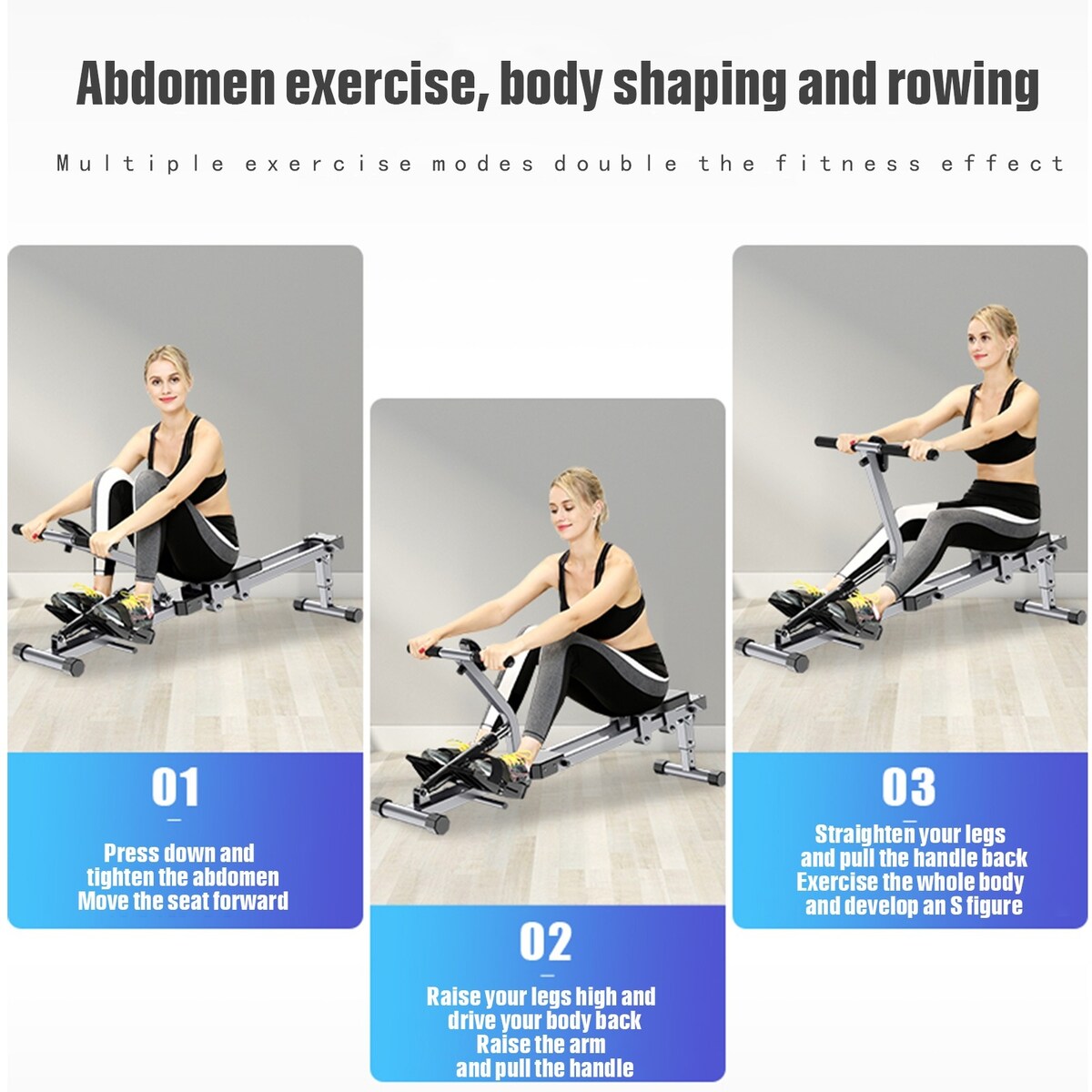 Rowing machine Rowing Machine With 12-stage Adjustable Resistance, Digital Monitor, And 220-pound Maximum Weight - Clear