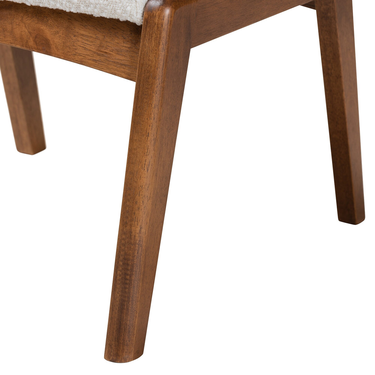 Roxy Mid-Century Modern Off-White Boucle Upholstered and Walnut Brown Finished Wood Ottoman Footstool