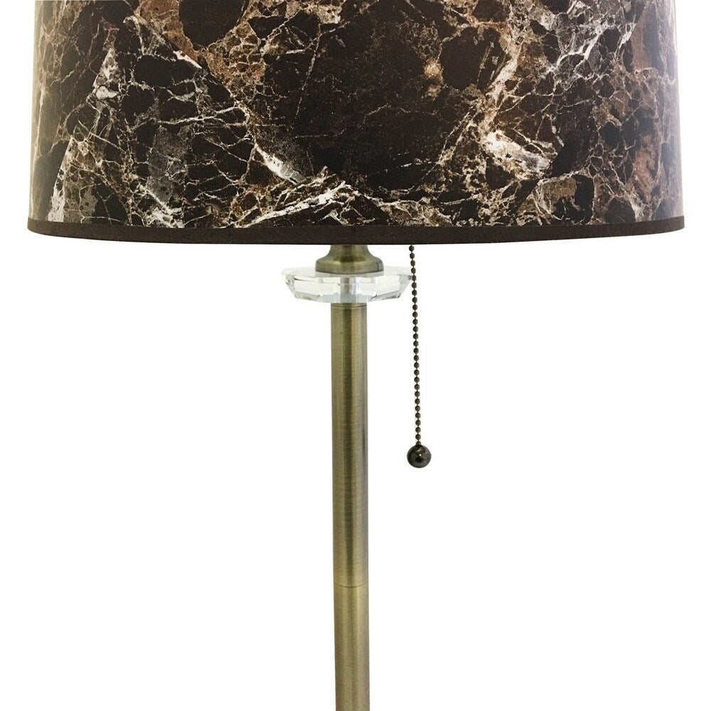 Royal Designs 28" Antique Brass Buffet Lamp with Dark Brown Marble Hardback Lamp Shade, Set of 2