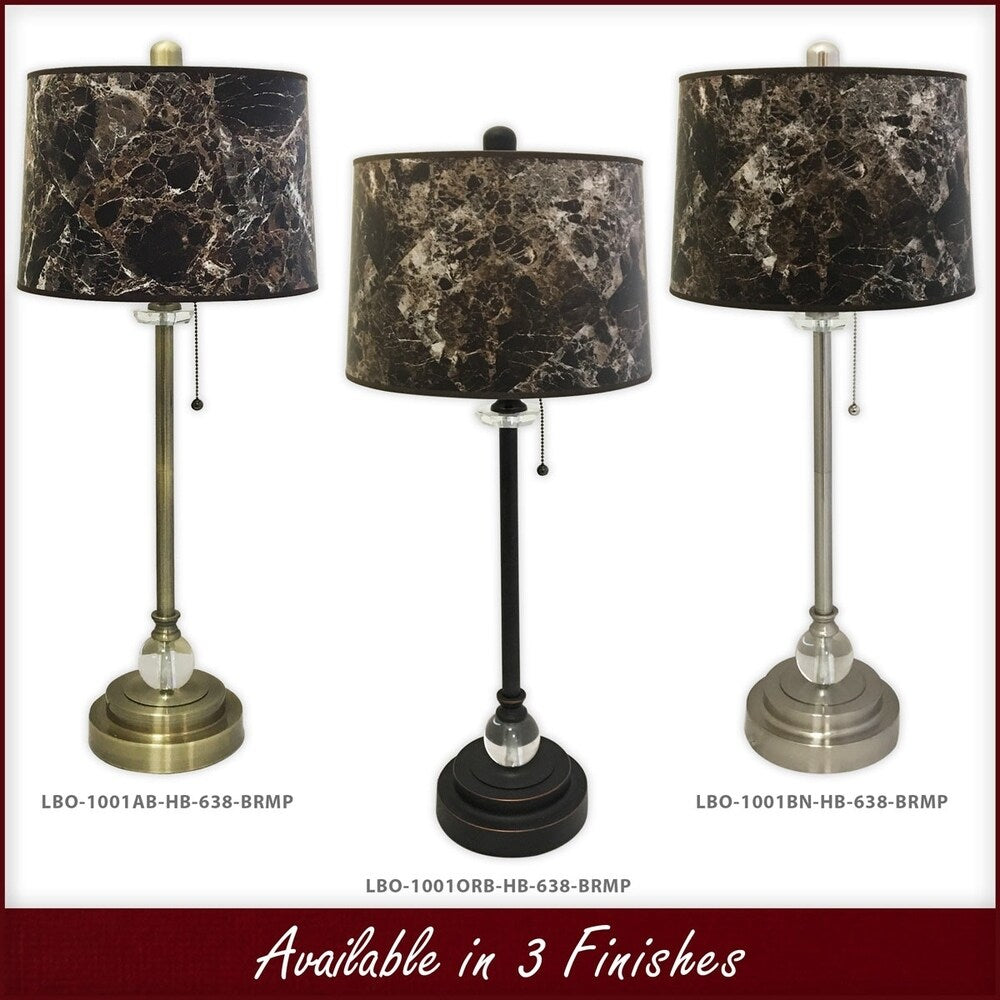 Royal Designs 28" Antique Brass Buffet Lamp with Dark Brown Marble Hardback Lamp Shade, Set of 2