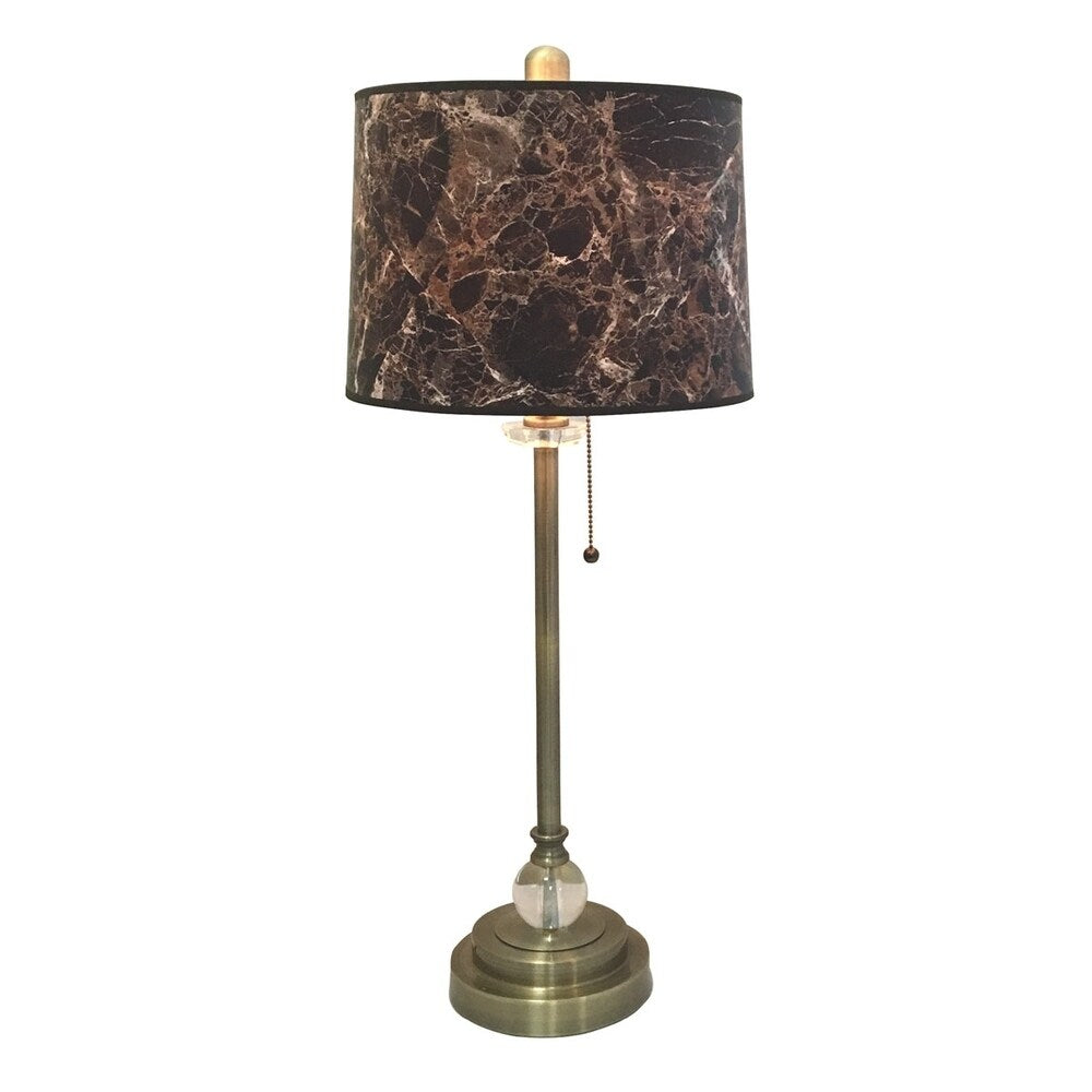 Royal Designs 28" Antique Brass Buffet Lamp with Dark Brown Marble Hardback Lamp Shade, Set of 2
